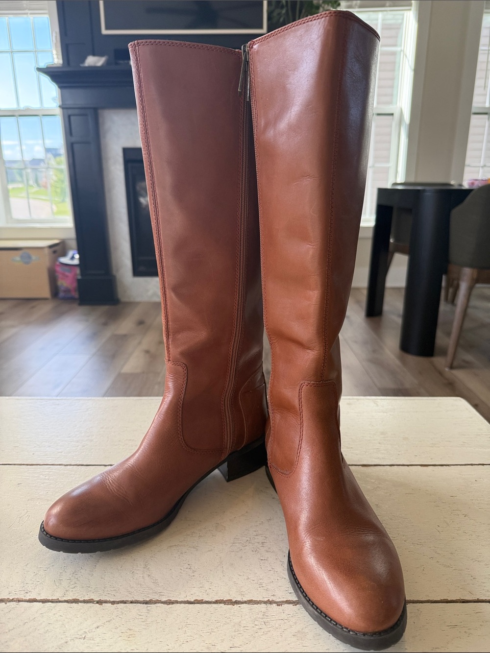 Donald J. Pliner Bibi Cognac Tall Smooth Soft Leather Riding Lug Boots, 9.5 M